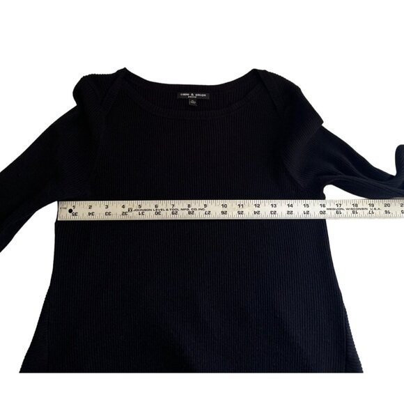 Cable & Gauge Petite Black Ribbed Sweater Top 3/4 Sleeve Women's Size PL - Picture 4 of 8